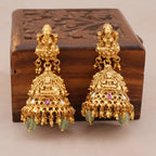 Stunning long antique gold maa Lakshmi ruby necklace set