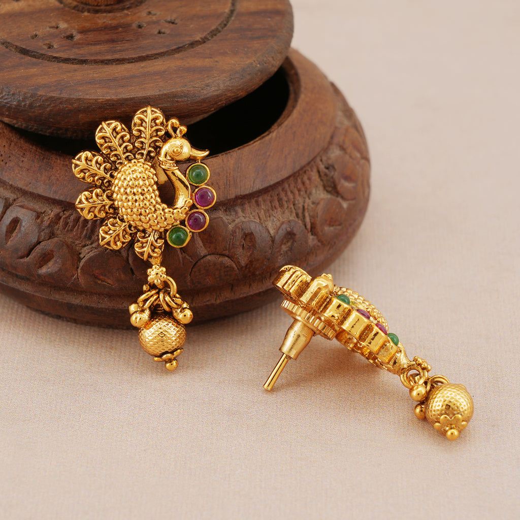 Stunning long antique gold stone maa lakshmi pendant set