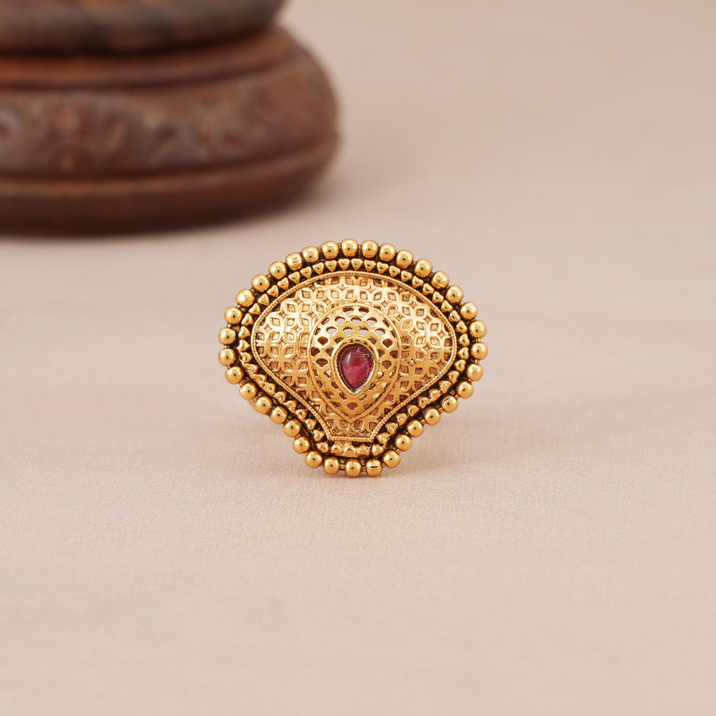 Beautiful stone antique gold adjustable finger ring