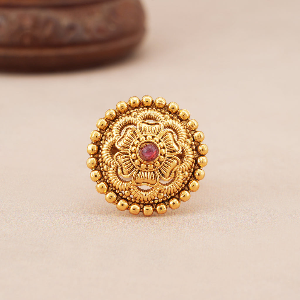 Stunning floral stone antique gold adjustable finger ring