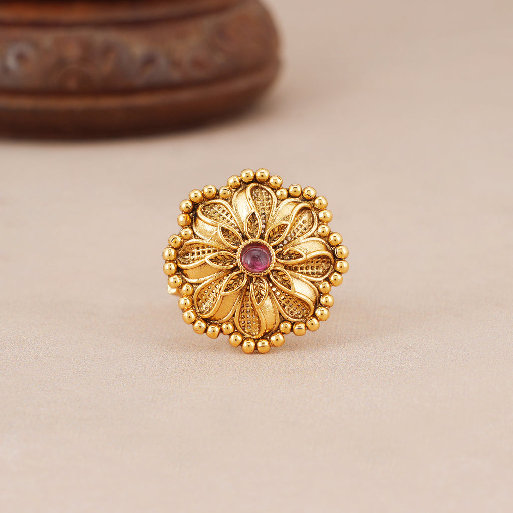 Beautiful floral antique gold adjustable finger ring