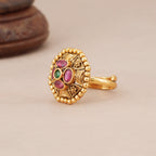 Antique gold hexagon stone adjustable finger ring