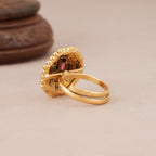 Antique gold hexagon stone adjustable finger ring