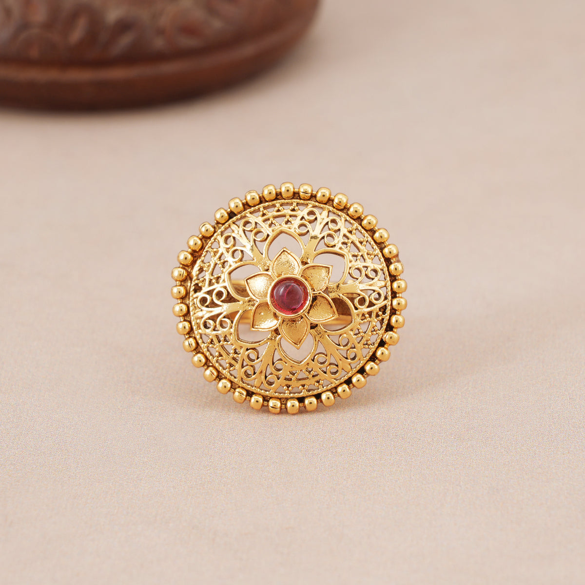 Stunning lotus antique gold adjustable finger ring