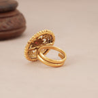 Stunning lotus antique gold adjustable finger ring
