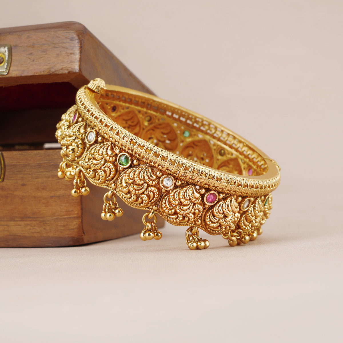 Beautiful antique gold stone ghungroo kada