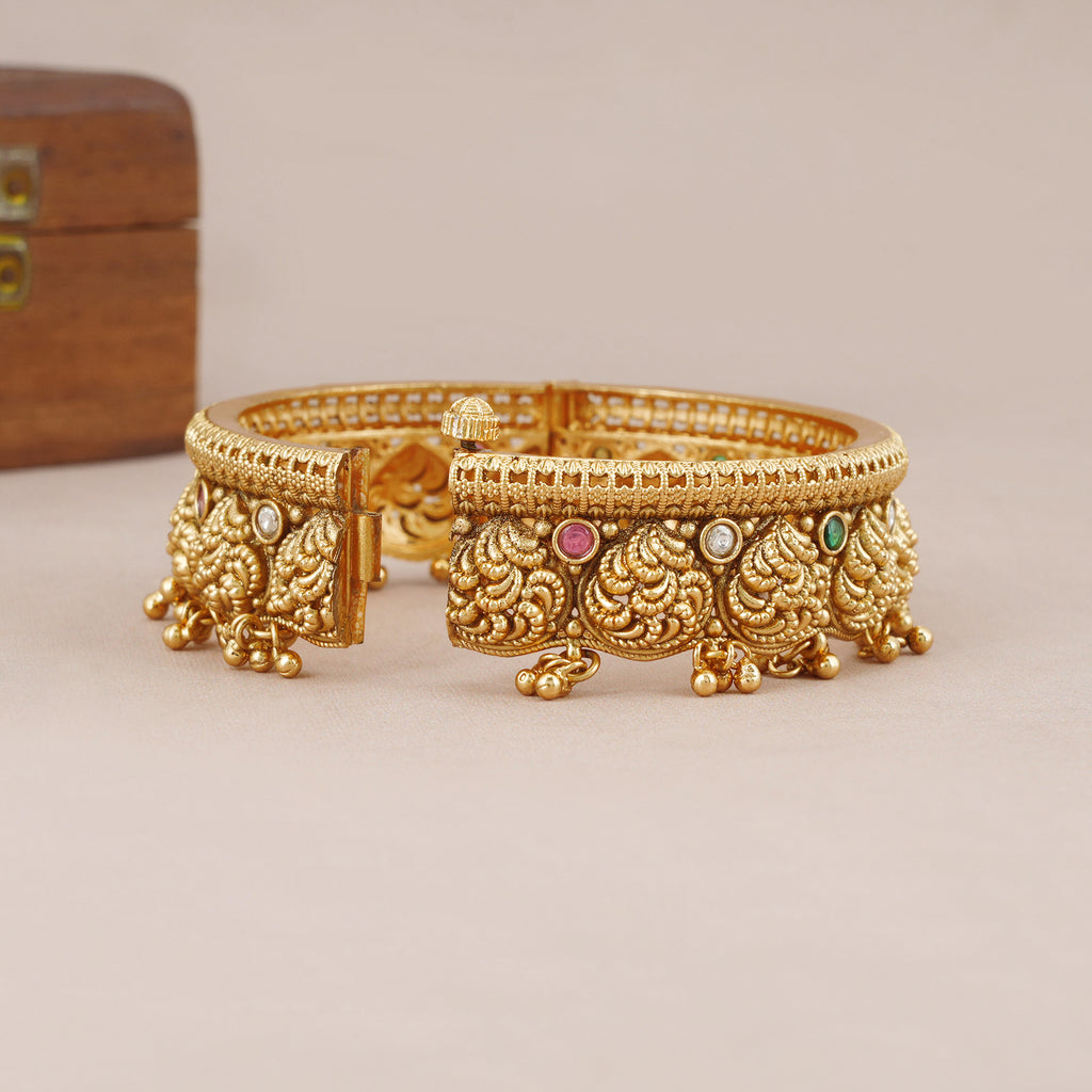 Beautiful antique gold stone ghungroo kada