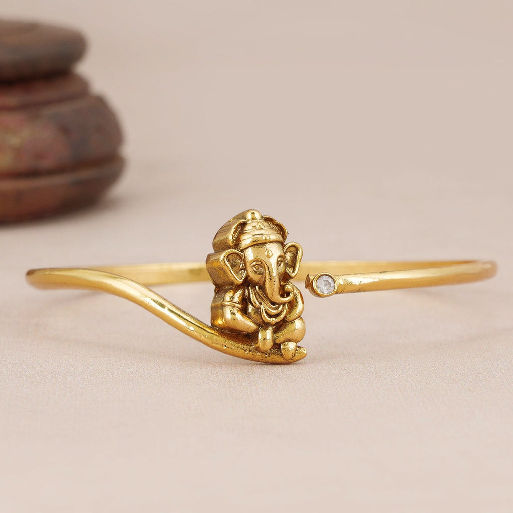 Stunning antique gold flexible ganesh kada