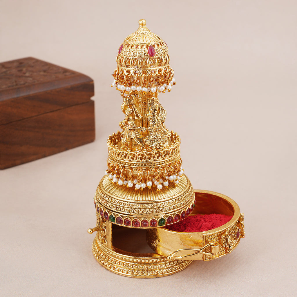 Stunning dulha dulhan antique gold sindoor box
