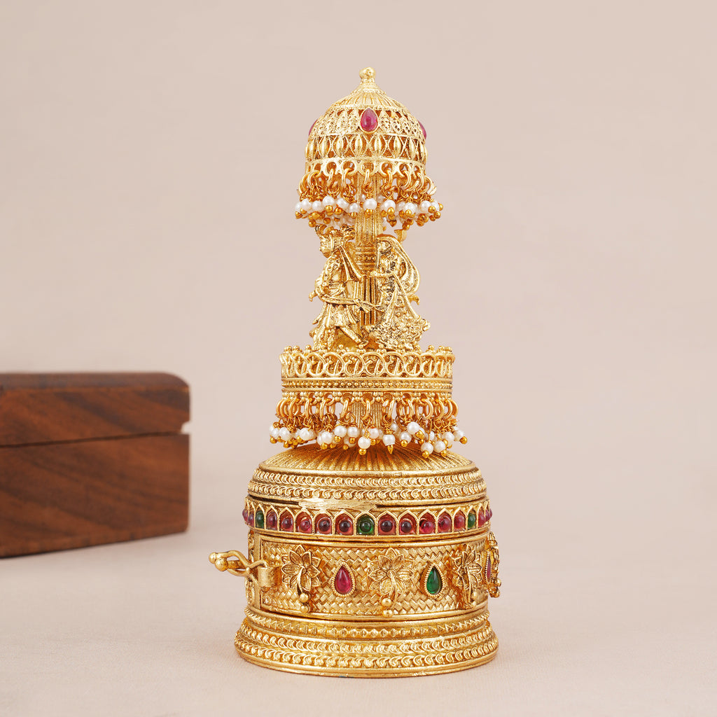 Stunning dulha dulhan antique gold sindoor box