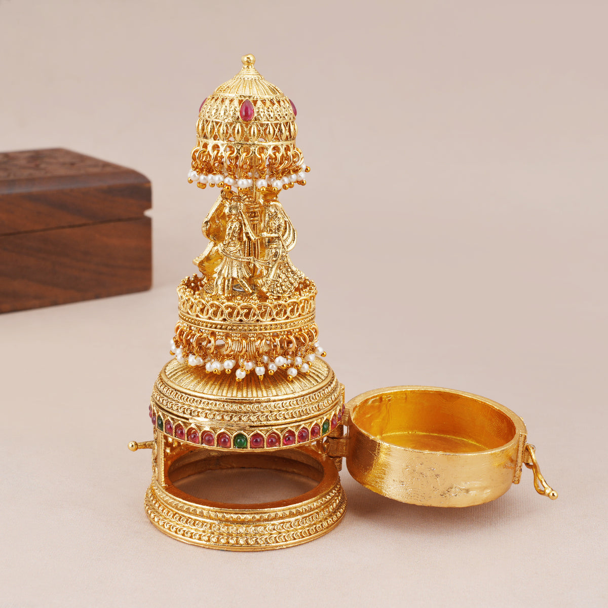 Stunning dulha dulhan antique gold sindoor box