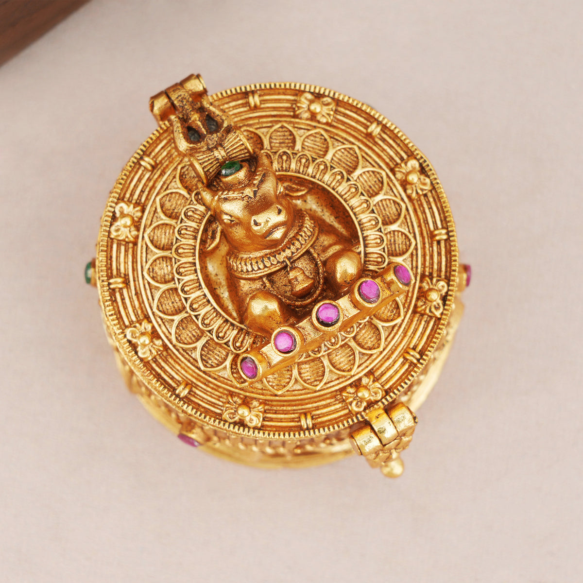 Stunning antique gold nandi sindoor box