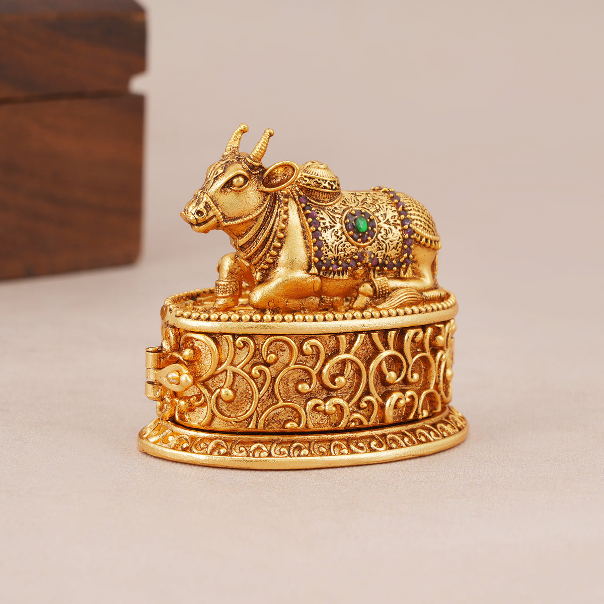 Beautiful antique gold nandi sindoor box