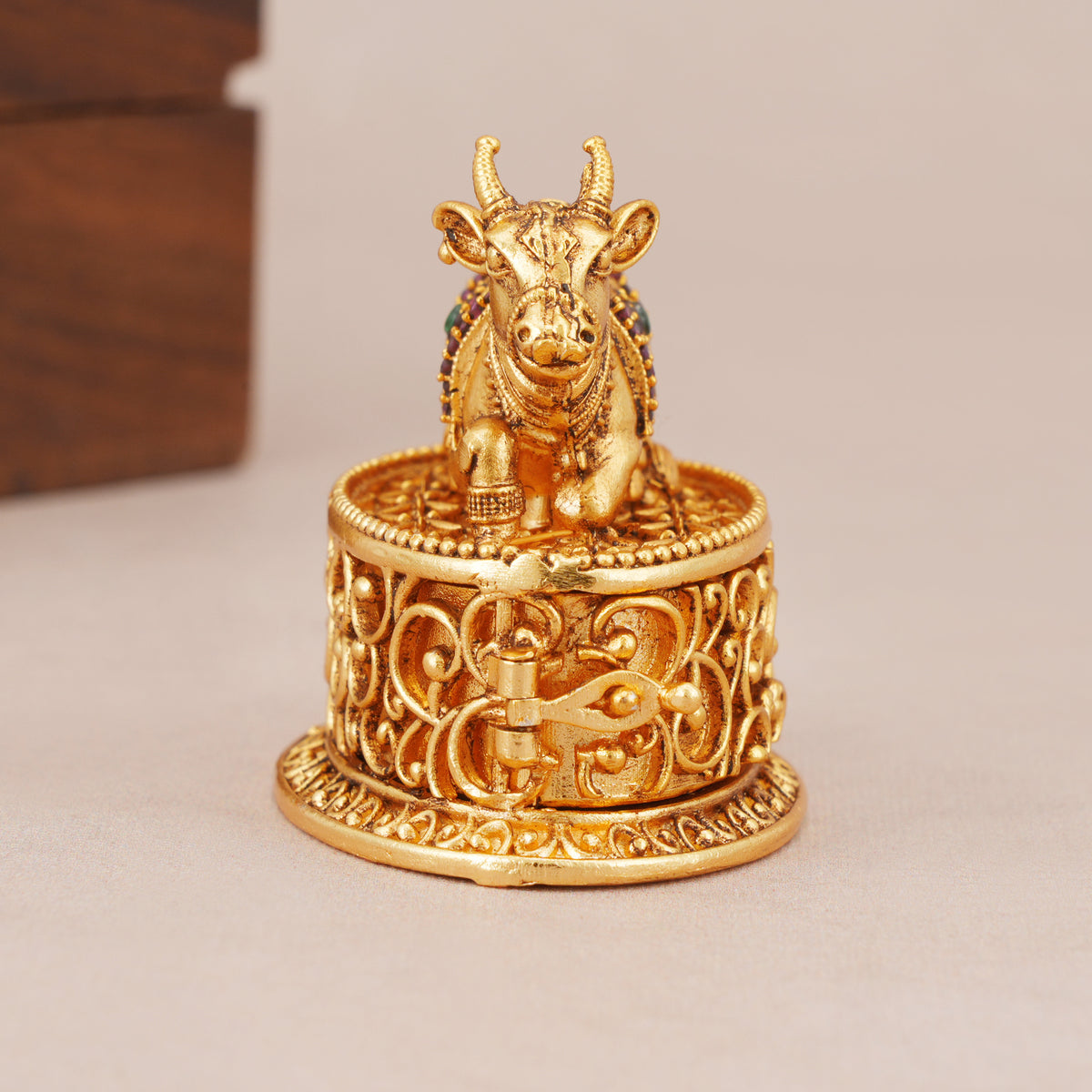 Beautiful antique gold nandi sindoor box
