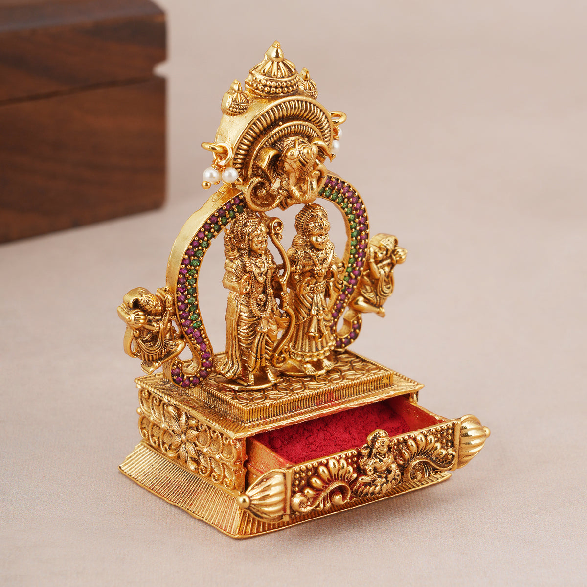 Stunning antique gold ram sita sindoor box