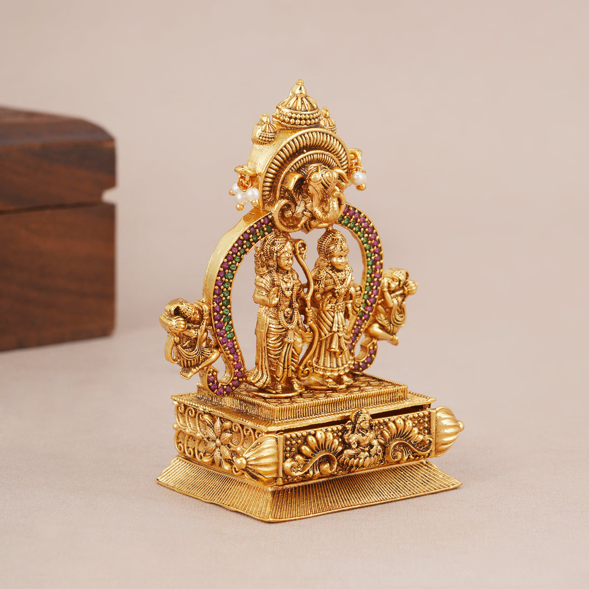 Stunning antique gold ram sita sindoor box