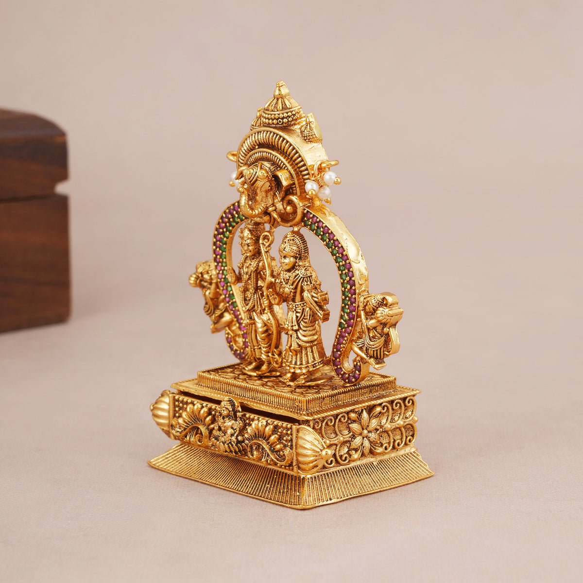 Stunning antique gold ram sita sindoor box