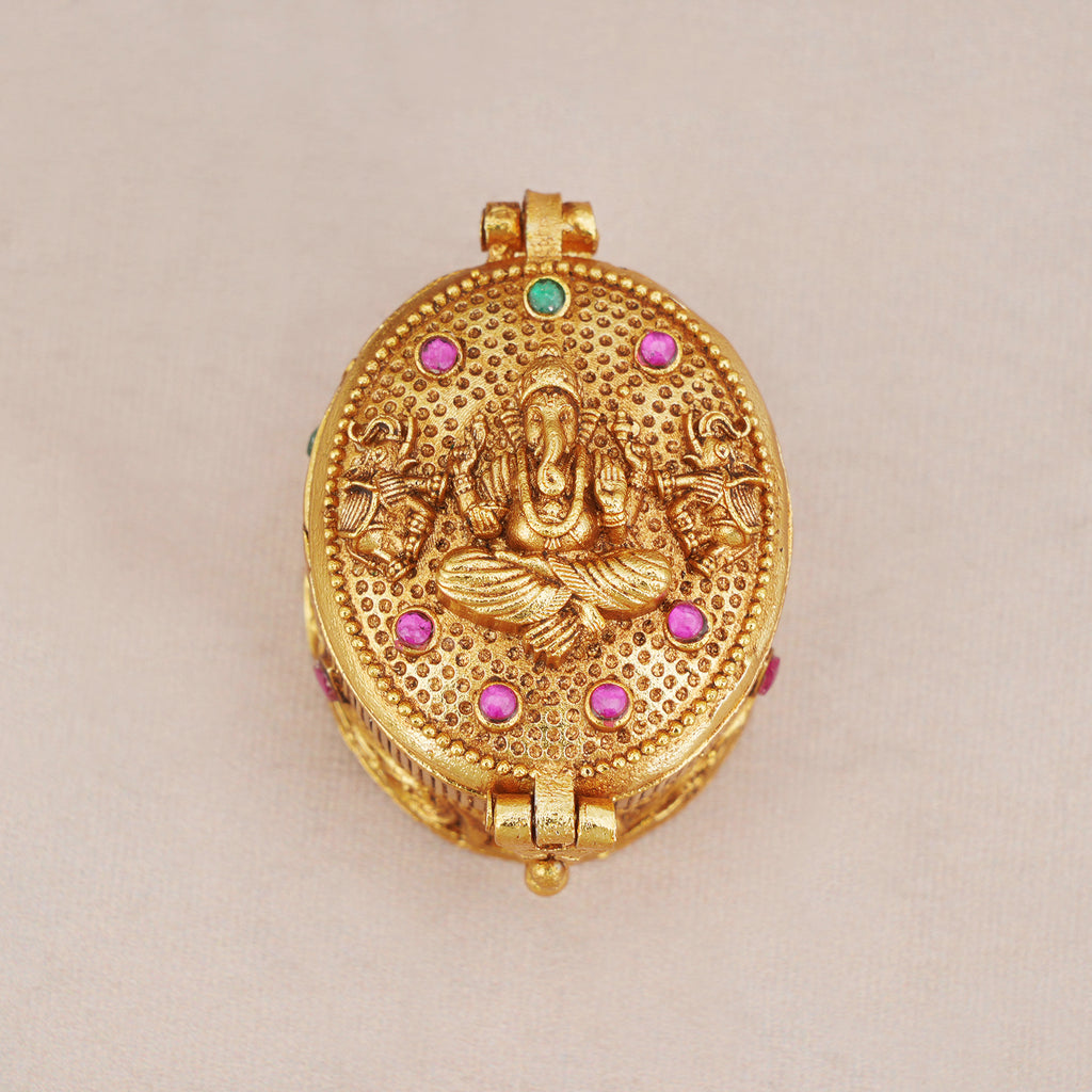 Beautiful small antique gold ganesh sindoor box