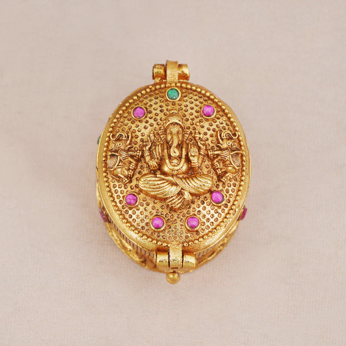Beautiful small antique gold ganesh sindoor box