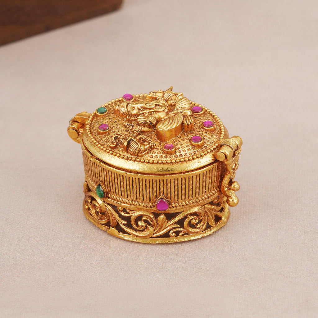 Beautiful small antique gold ganesh sindoor box
