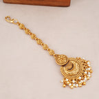 Beautiful antique gold pearl drop maangtika