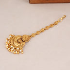 Beautiful antique gold pearl drop maangtika