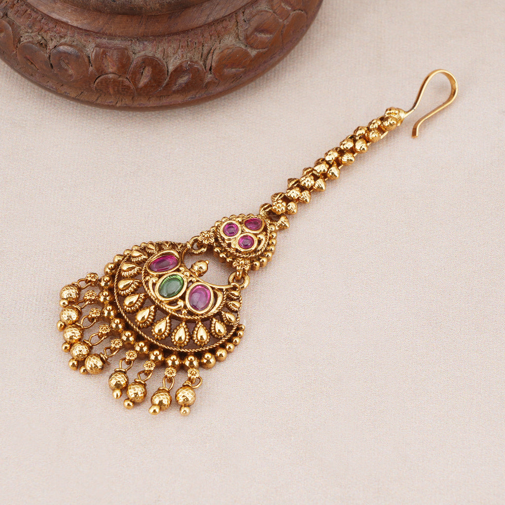 Beautiful stone antique gold maangtika