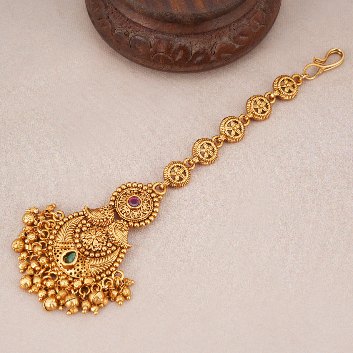 Stunning stone antique gold maangtika