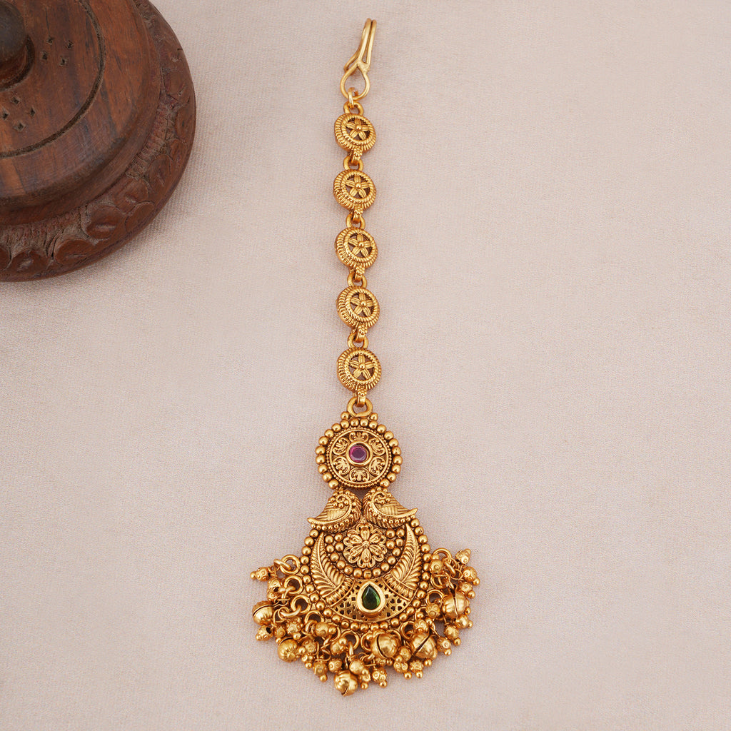 Stunning stone antique gold maangtika