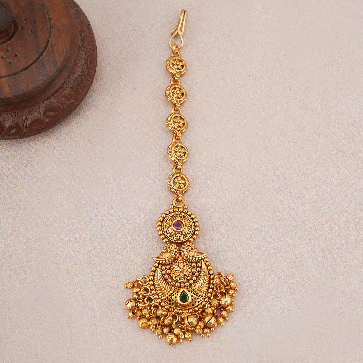Stunning stone antique gold maangtika