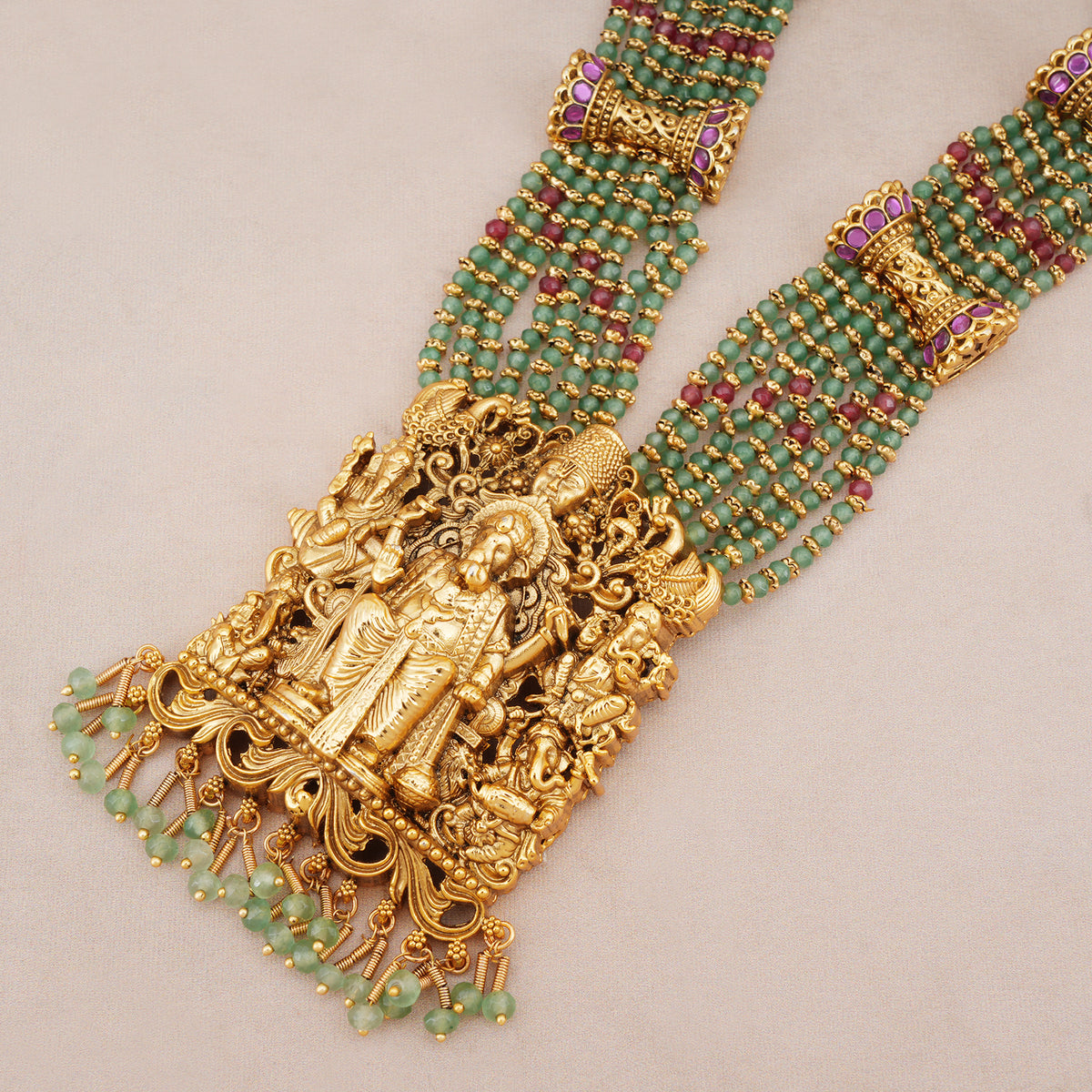 Stunning long antique gold ganesh maharaaj necklace set
