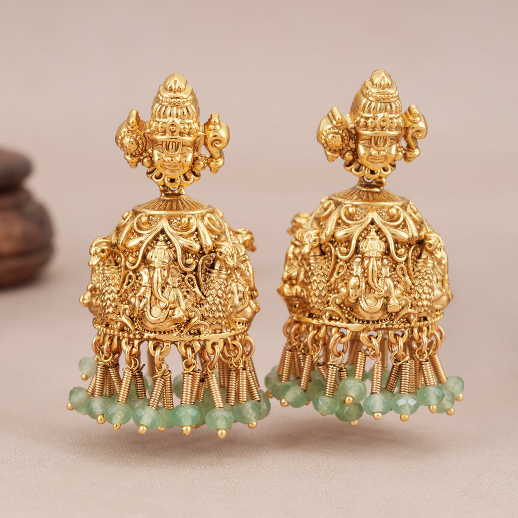 Stunning long antique gold ganesh maharaaj necklace set