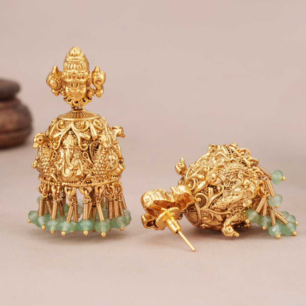 Stunning long antique gold ganesh maharaaj necklace set
