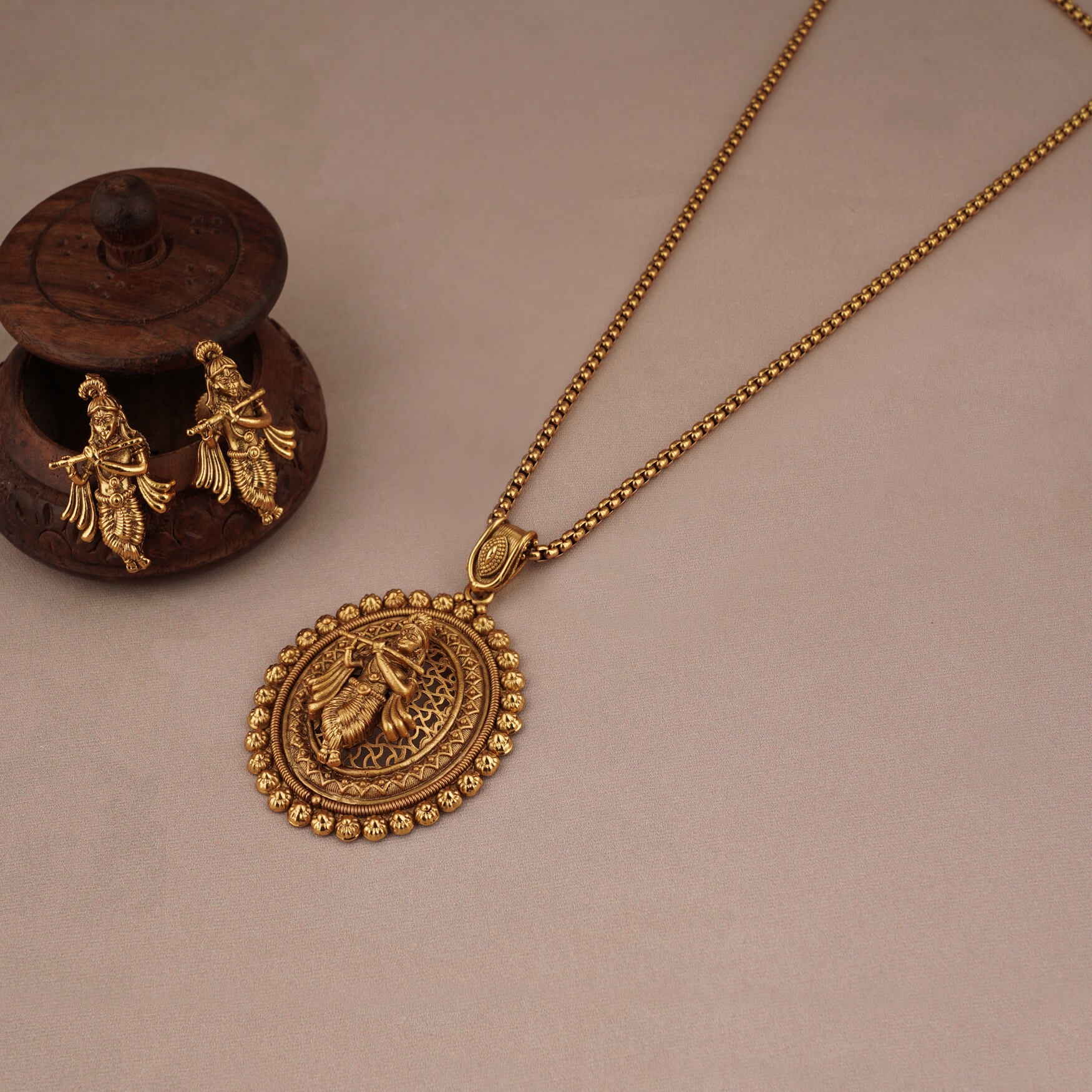 Beautiful gold plated krishna pendant set with earring smarsjewelrys