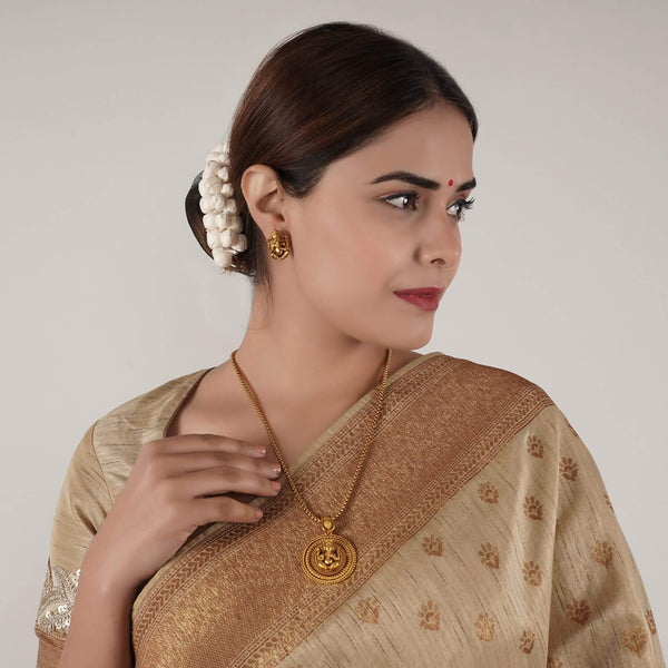 Beautiful gold plated ganesh pendant set with earring | Temple Jewellery