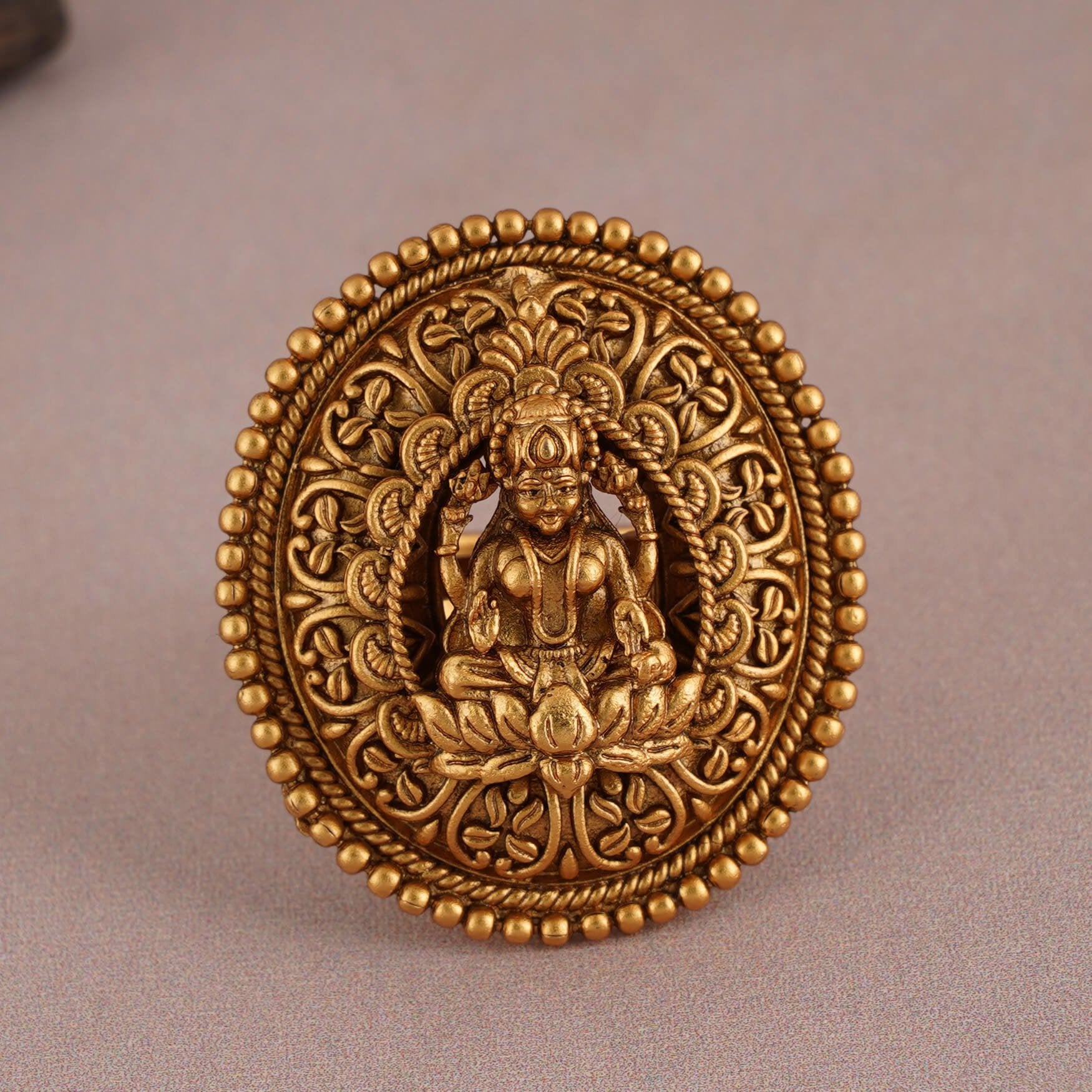 Antique gold matt finish lotus ruby ring I Buy now smarsjewelrys