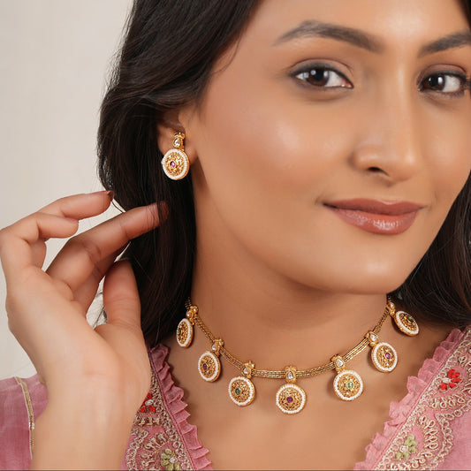 Riwaayat antique gold coin drop necklace set