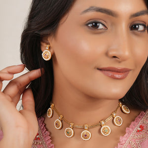 Riwaayat antique gold coin drop necklace set