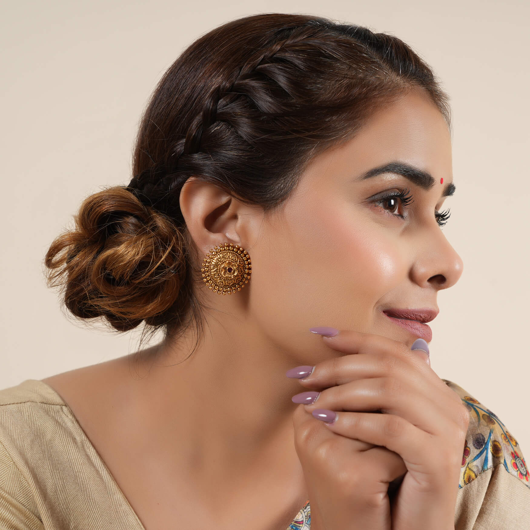 Antique gold plated ruby stone stud earring