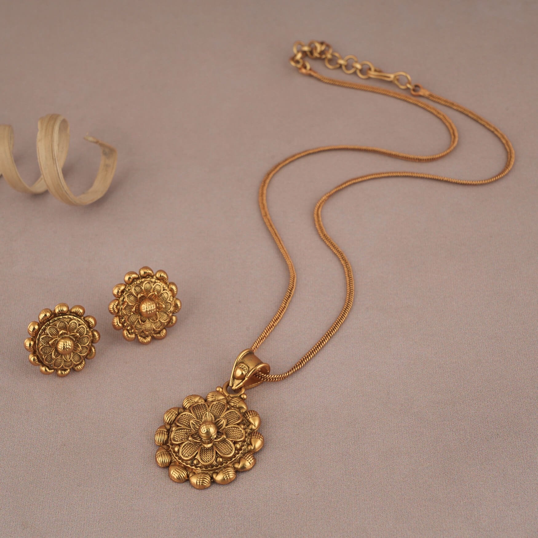 Antique gold plated floral necklace set with jhumka earring smarsjewelrys