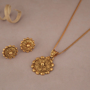 Antique gold plated floral necklace set with jhumka earring