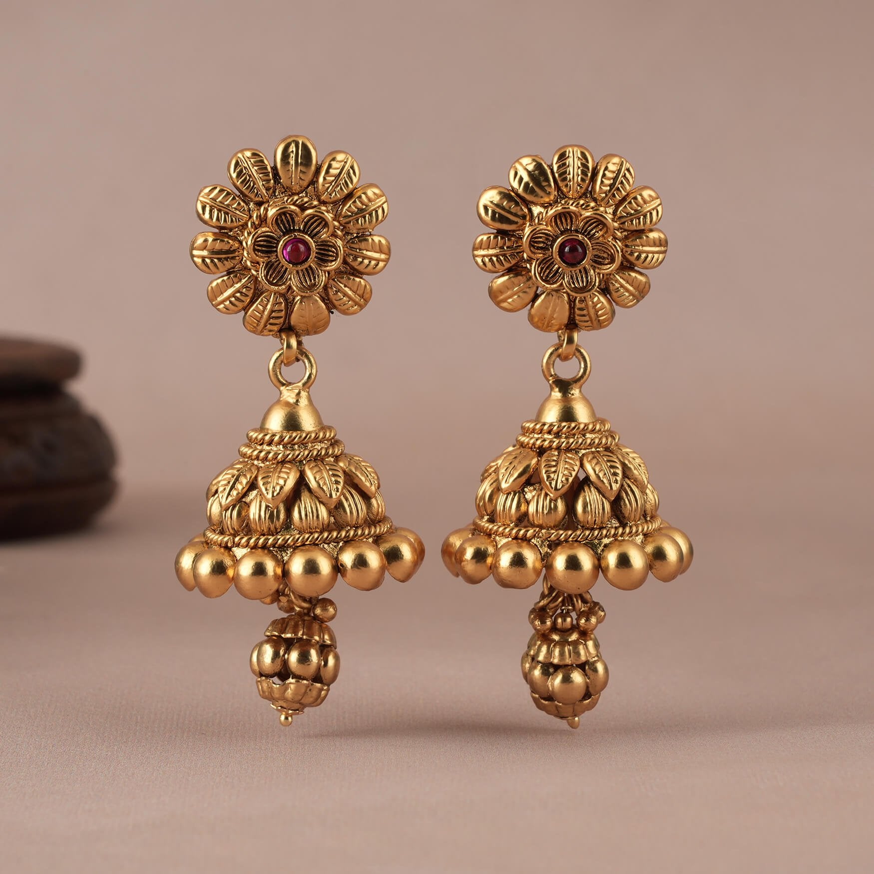 Antique gold floral muticolor jhumka earring Free Cod