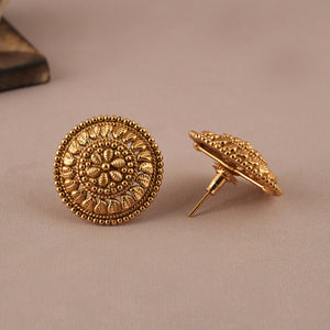 Round antique gold plated plain stud earring