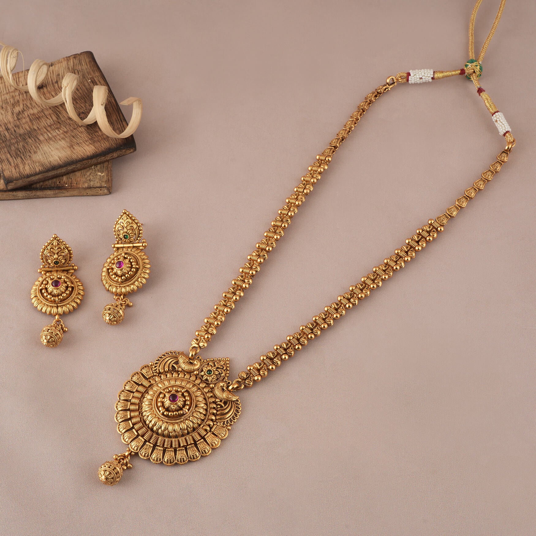 Antique gold plated floral necklace set with jhumka earring