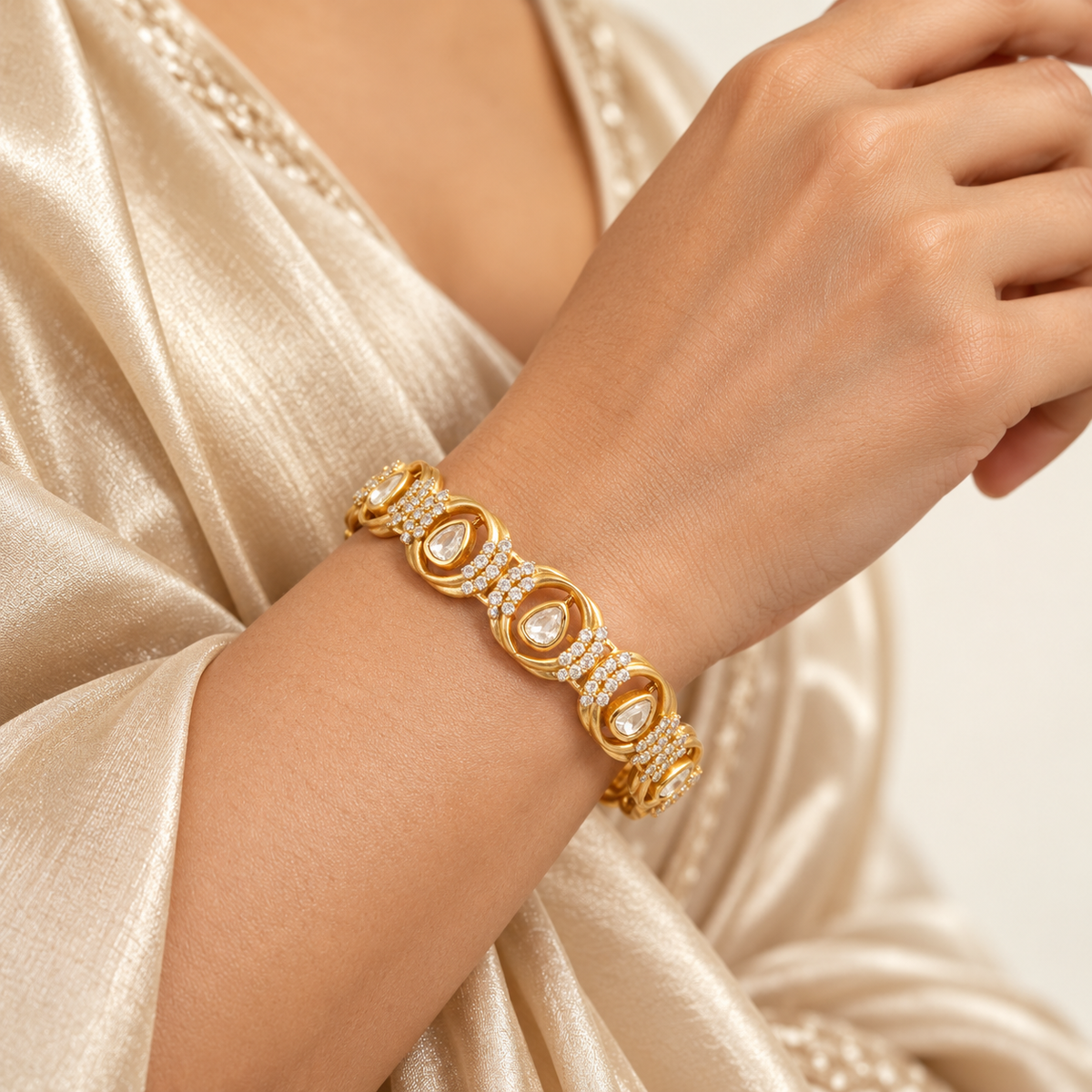 Teardrop Kundan Gold kada