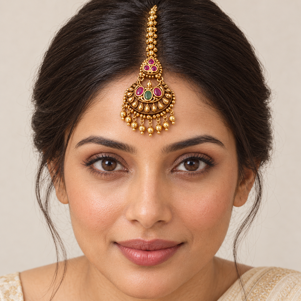 Beautiful stone antique gold maangtika