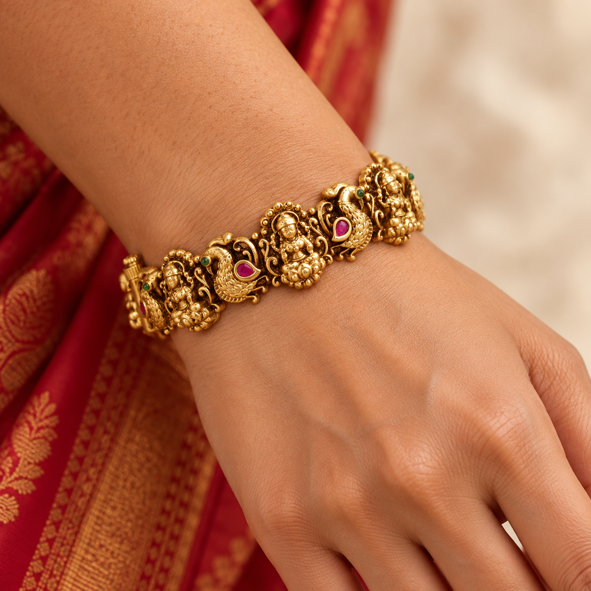 Beautiful antique gold ma lakshmi stone  kada