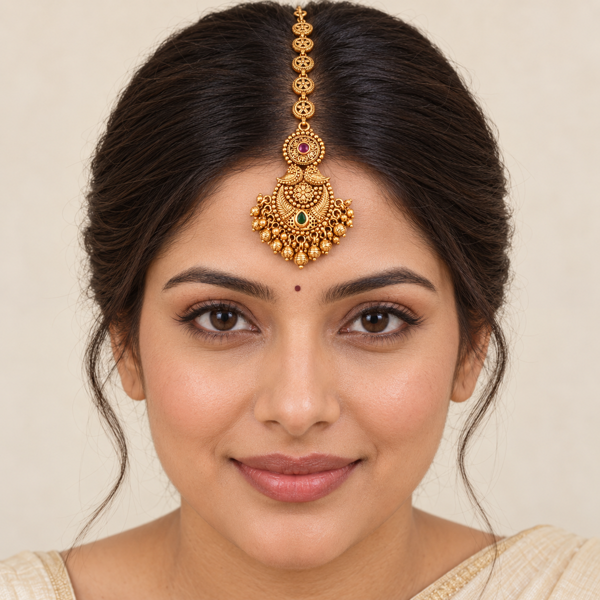 Stunning stone antique gold maangtika