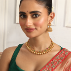 Gold Plated Stone Ball Necklace Set