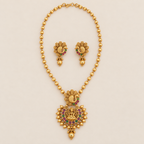 Stunning long antique gold stone maa lakshmi pendant set
